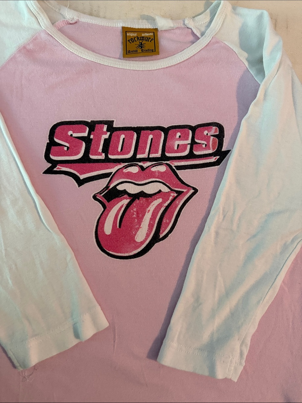 Rockware Pink & White Long Sleeve Raglan Graphic Tee